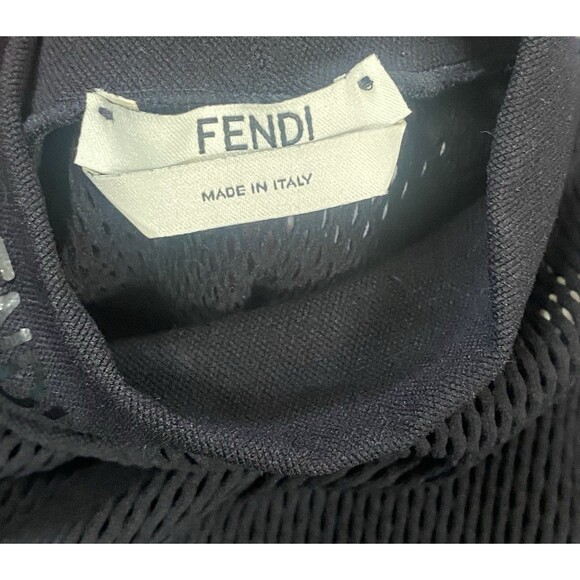 Fendi Black Mesh Mock Neck Logo Bodysuit Women’s Medium Tech Knit Italy FF - Picture 11 of 16